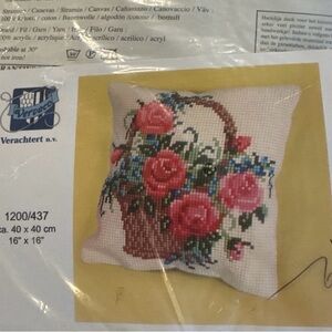Quickpoint Needlepoint Kit Rose Basket Accent Pillow